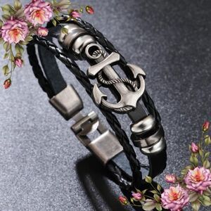 Anchor & Bead Decor
Braided Detail Chain pu leather Bracelet